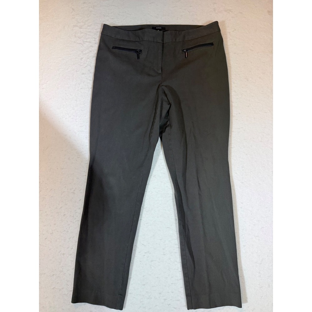 Alfani Womens Slim Leg Trousers Grey with Faux Leather Trim Stretch Size 14